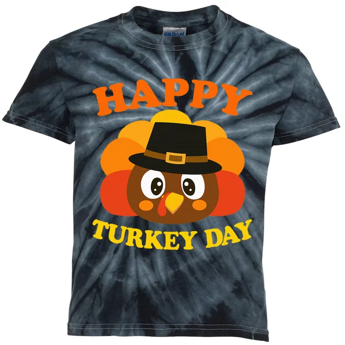 Happy Turkey Day Cute Little Pilgrim Gift Thanksgiving Kids Tie-Dye T-Shirt