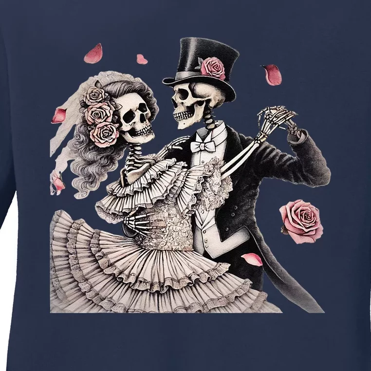 Halloween Thrills Dancing Skeleton Couple Cyborg Zombie Ladies Long Sleeve Shirt