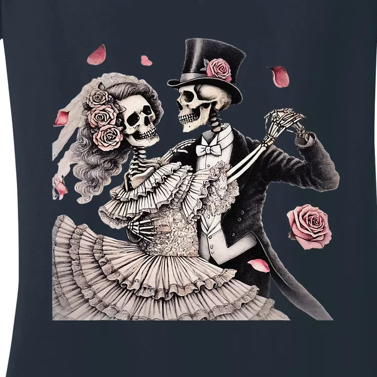 Halloween Thrills Dancing Skeleton Couple Cyborg Zombie Women's V-Neck T-Shirt