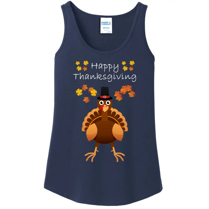 Happy Thanksgiving Day Funny Cute Pilgrim Turkey Ladies Essential Tank