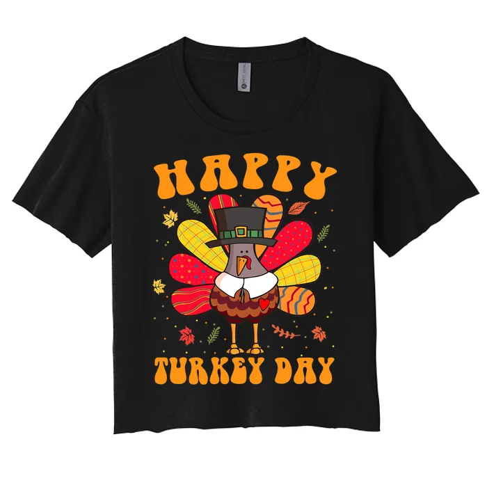 Happy Turkey Day Cute Little Pilgrim Thanksgiving Costume Women's Crop Top Tee