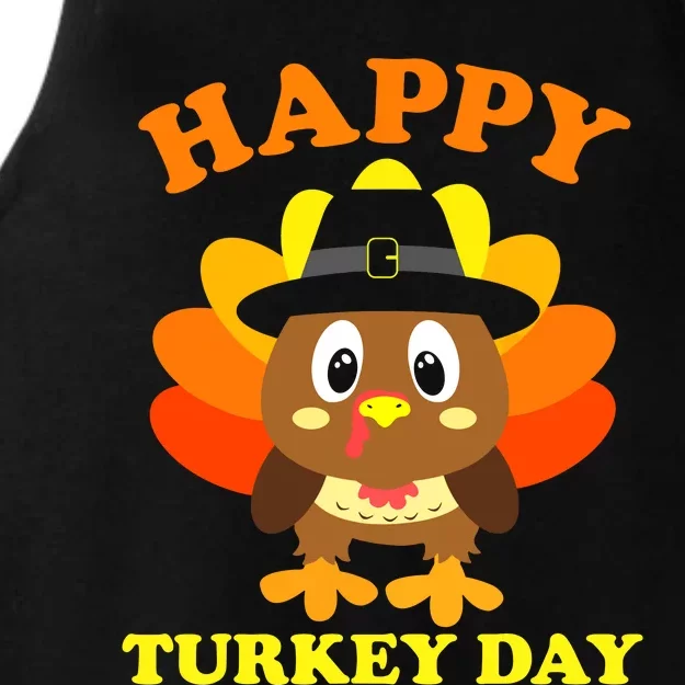 Happy Turkey Day, Cute Little Pilgrim Gift Thanksgiving Ladies Tri-Blend Wicking Tank