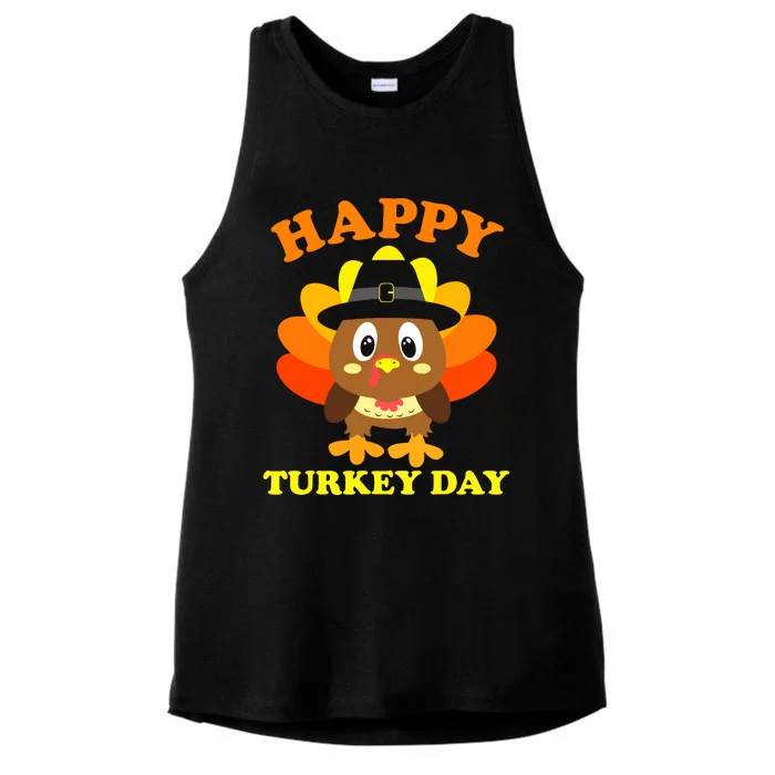 Happy Turkey Day, Cute Little Pilgrim Gift Thanksgiving Ladies Tri-Blend Wicking Tank