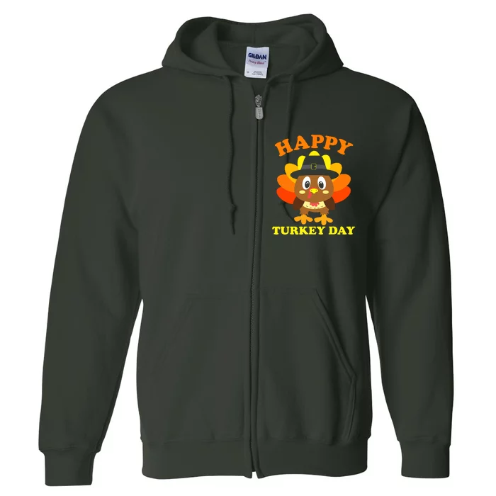 Happy Turkey Day, Cute Little Pilgrim Gift Thanksgiving Full Zip Hoodie