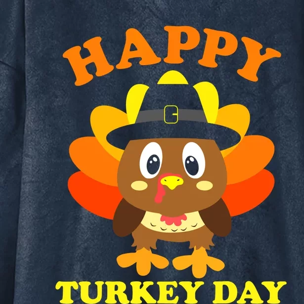 Happy Turkey Day, Cute Little Pilgrim Gift Thanksgiving Hooded Wearable Blanket