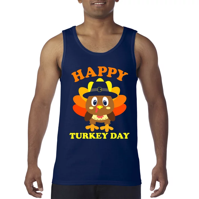 Happy Turkey Day, Cute Little Pilgrim Gift Thanksgiving Tank Top