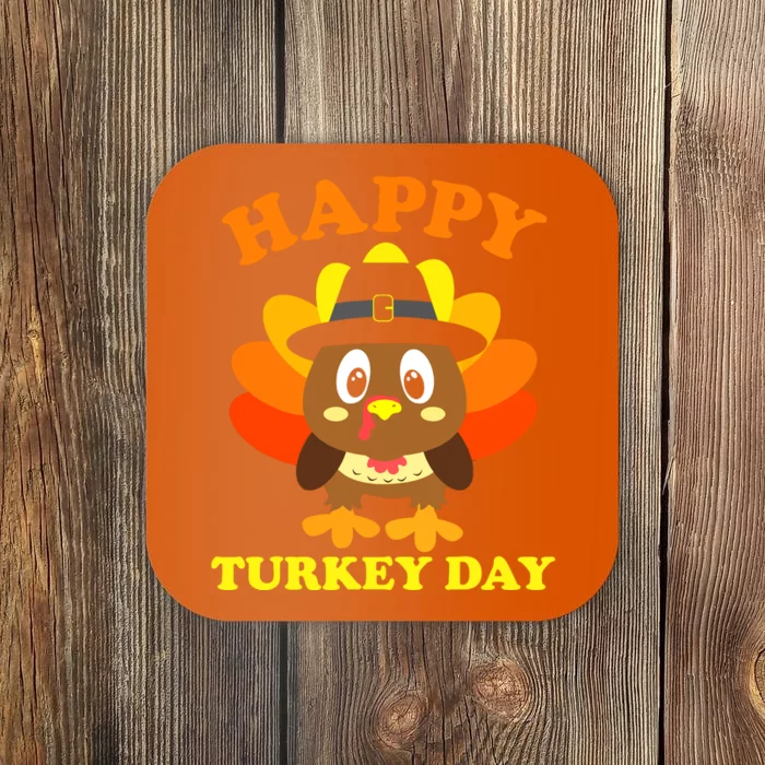 Happy Turkey Day, Cute Little Pilgrim Gift Thanksgiving Coaster