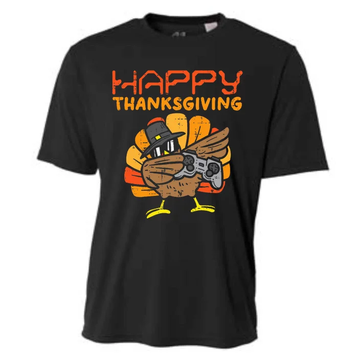 Happy Thanksgiving Dabbing Gamer Turkey Cooling Performance Crew T-Shirt