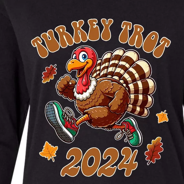 Happy Thanksgiving Day Running Turkey Funny Turkey Trot 2024 Womens Cotton Relaxed Long Sleeve T-Shirt