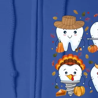 Happy Thanksgiving Dental Turkey Costume Dental Squad Crew Great Gift Full Zip Hoodie