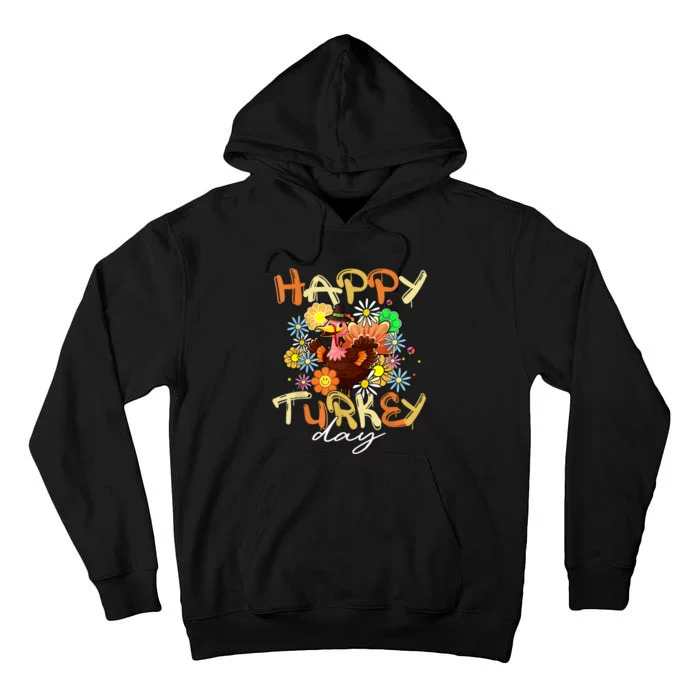 Happy Turkey Day Autumn Fall Retro Groovy Thanksgiving Tall Hoodie