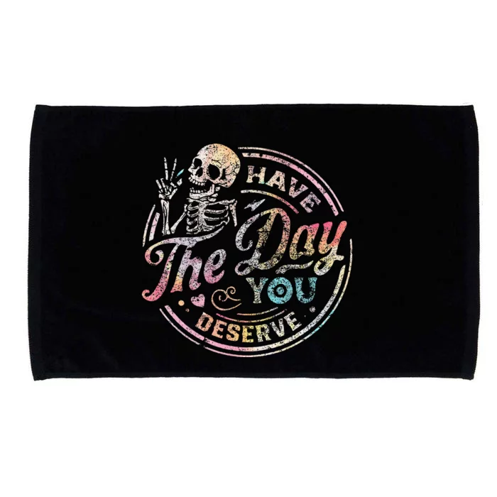 Have The Day You Deserve Peace Sign Skeleton Motivational Microfiber Hand Towel