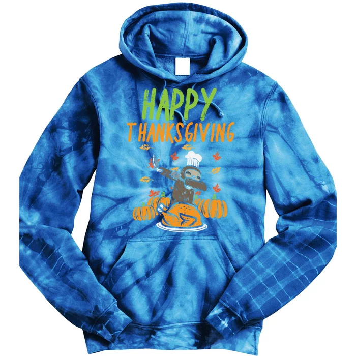 Happy Thanksgiving Dabbing Sloth Chef Family Dinner Gift Tie Dye Hoodie