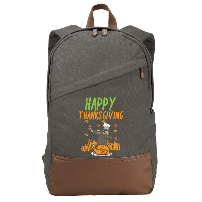 Happy Thanksgiving Dabbing Sloth Chef Family Dinner Gift Cotton Canvas Backpack