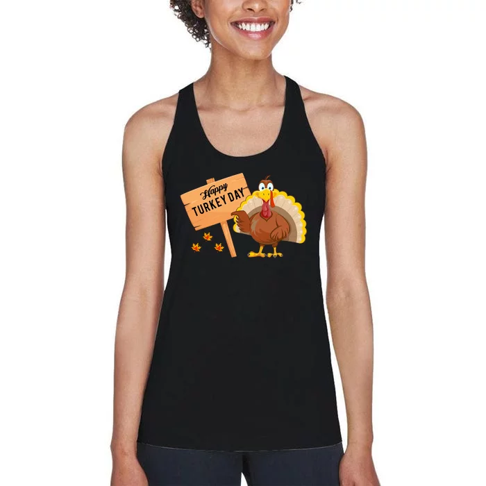 Happy Turkey Day Funny Thanksgiving Family Graphic Women's Racerback Tank