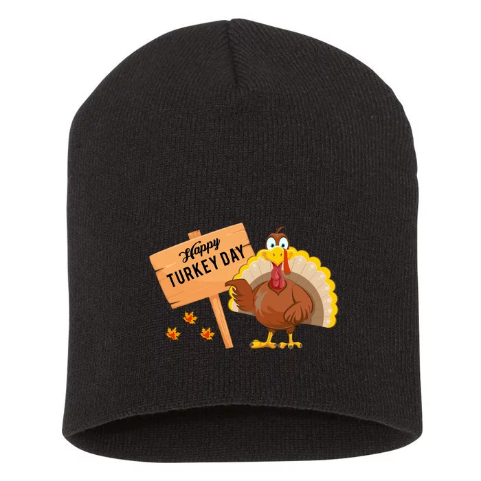 Happy Turkey Day Funny Thanksgiving Family Graphic Short Acrylic Beanie