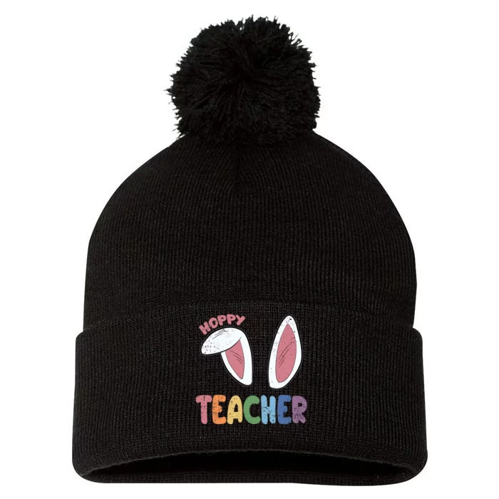 Hoppy Teacher Easter Cute Rabbit Spring Pom Pom 12in Knit Beanie