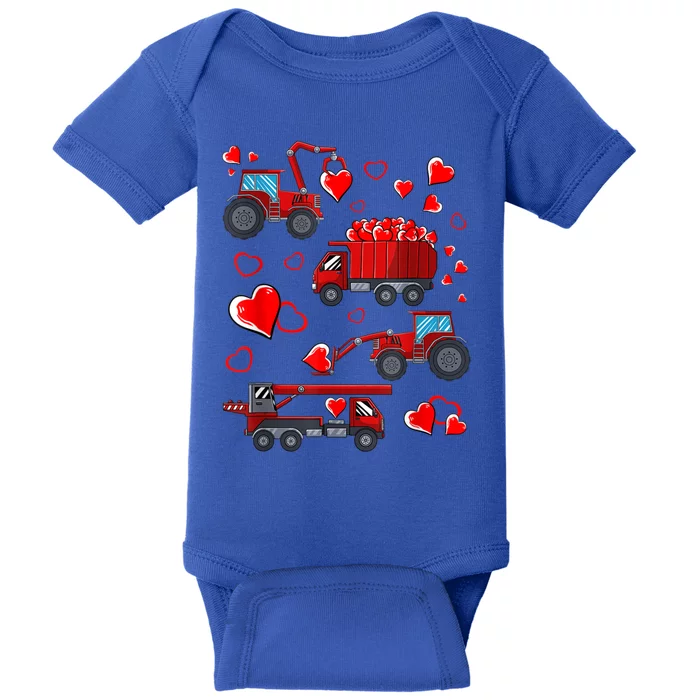 Heart Truck Excavator Forklift Valentines Day Gift Baby Bodysuit