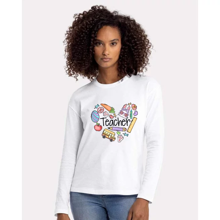 Heart Teachers Easter Day For Student School Gift Womens Cotton Relaxed Long Sleeve T-Shirt