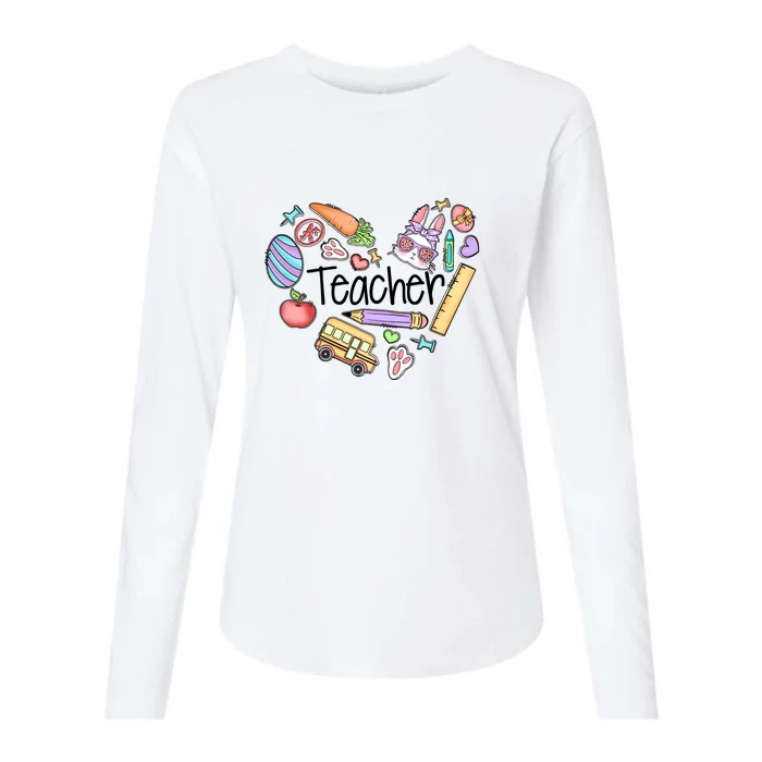 Heart Teachers Easter Day For Student School Gift Womens Cotton Relaxed Long Sleeve T-Shirt