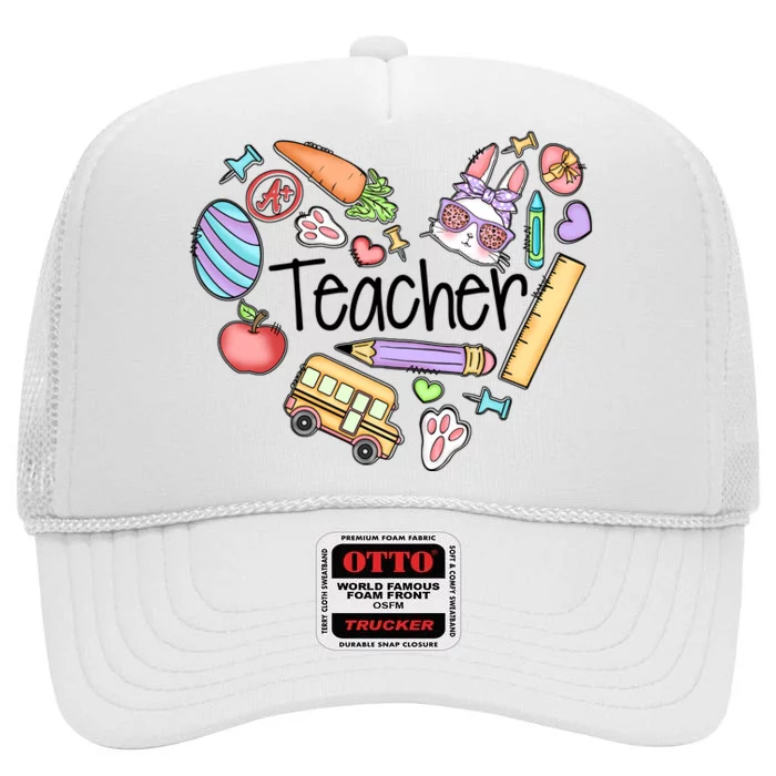 Heart Teachers Easter Day For Student School Gift High Crown Mesh Trucker Hat