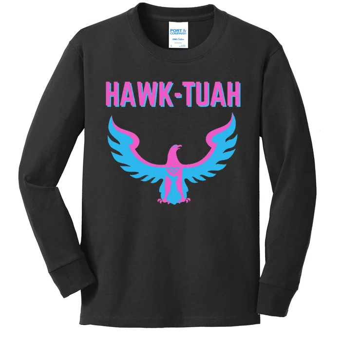 Hawk Tuah Funny Viral Meme Kids Long Sleeve Shirt