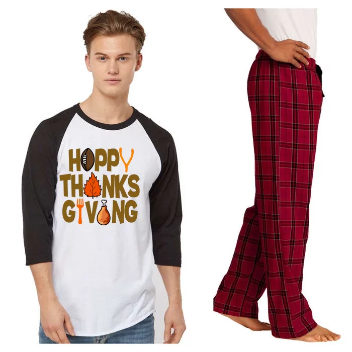 Happy Thanksgiving Football Autumn Holiday Raglan Sleeve Pajama Set