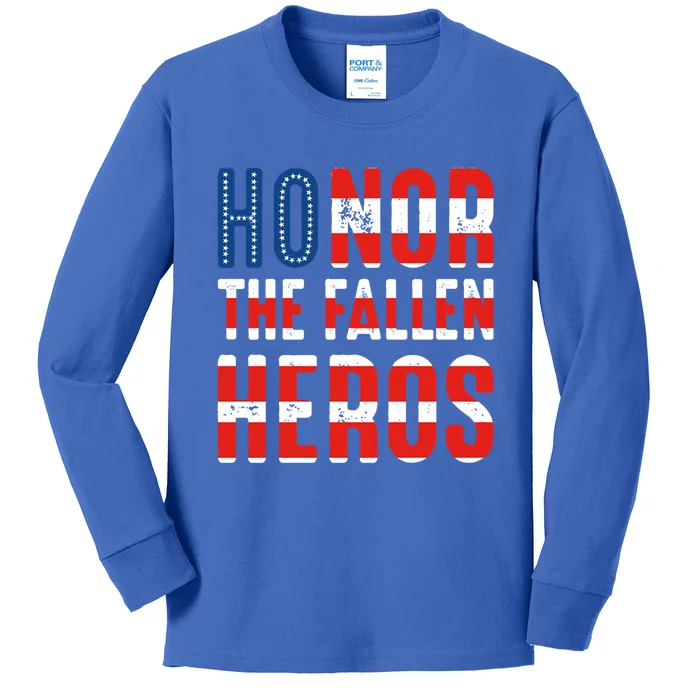 Honor The Fallen Heros Gift Usa American Flag Gift Veterans Day Gift Kids Long Sleeve Shirt