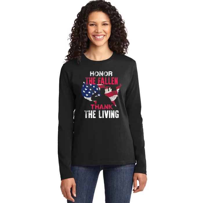 Honor The Fallen Veteran Themed Military Support US Army Ladies Long Sleeve Shirt