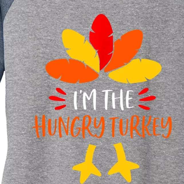 Hungry Turkey Family Shirts Matching Thanksgiving Pajamas Women's Tri-Blend 3/4-Sleeve Raglan Shirt