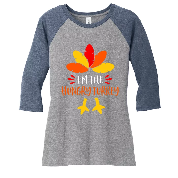 Hungry Turkey Family Shirts Matching Thanksgiving Pajamas Women's Tri-Blend 3/4-Sleeve Raglan Shirt