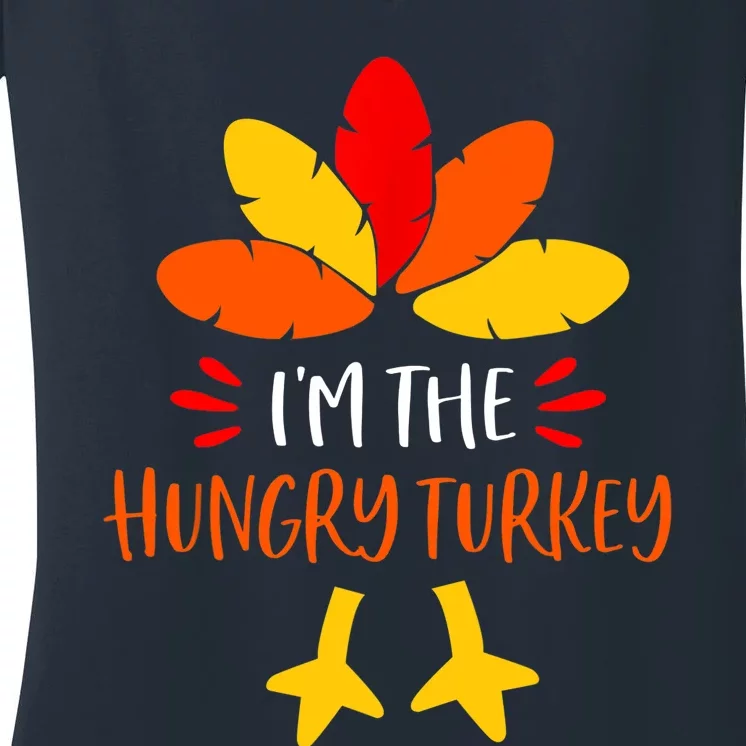 Hungry Turkey Family Shirts Matching Thanksgiving Pajamas Women's V-Neck T-Shirt