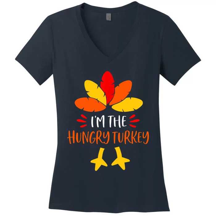 Hungry Turkey Family Shirts Matching Thanksgiving Pajamas Women's V-Neck T-Shirt