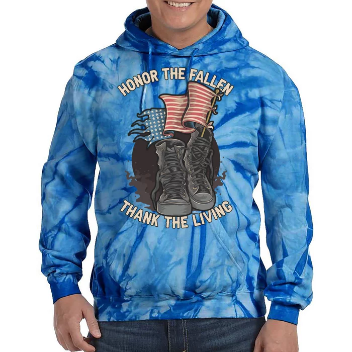 Honor The Fallen Thank The Living Veterans Military Distress Gift Tie Dye Hoodie