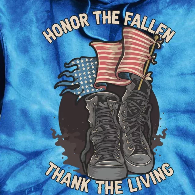 Honor The Fallen Thank The Living Veterans Military Distress Gift Tie Dye Hoodie