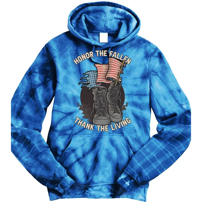 Honor The Fallen Thank The Living Veterans Military Distress Gift Tie Dye Hoodie