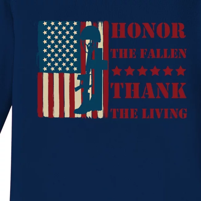 Honor The Fallen Thank The Living Patriotic Memorial Day Gift Baby Long Sleeve Bodysuit