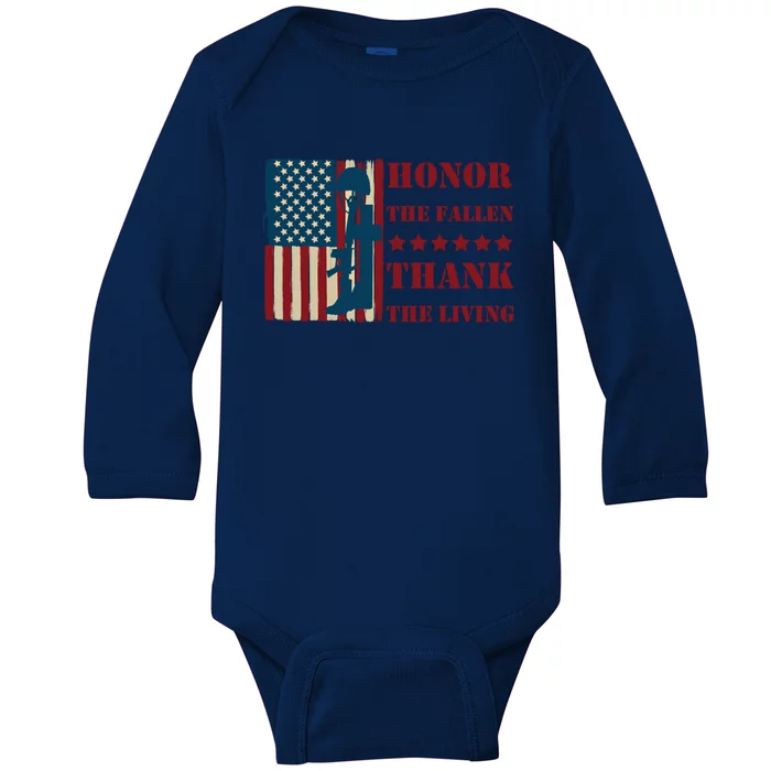 Honor The Fallen Thank The Living Patriotic Memorial Day Gift Baby Long Sleeve Bodysuit