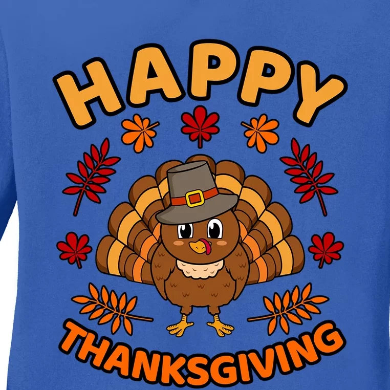 Happy Thanksgiving Funny Turkey Family Graphic Gift Ladies Long Sleeve Shirt