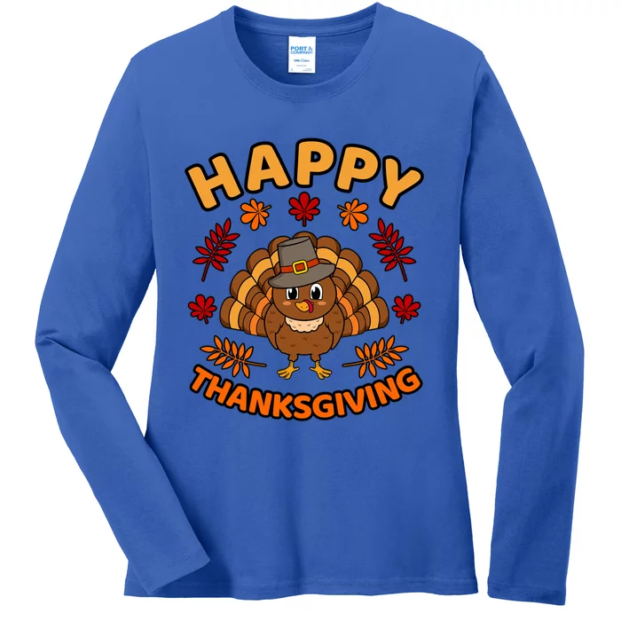 Happy Thanksgiving Funny Turkey Family Graphic Gift Ladies Long Sleeve Shirt