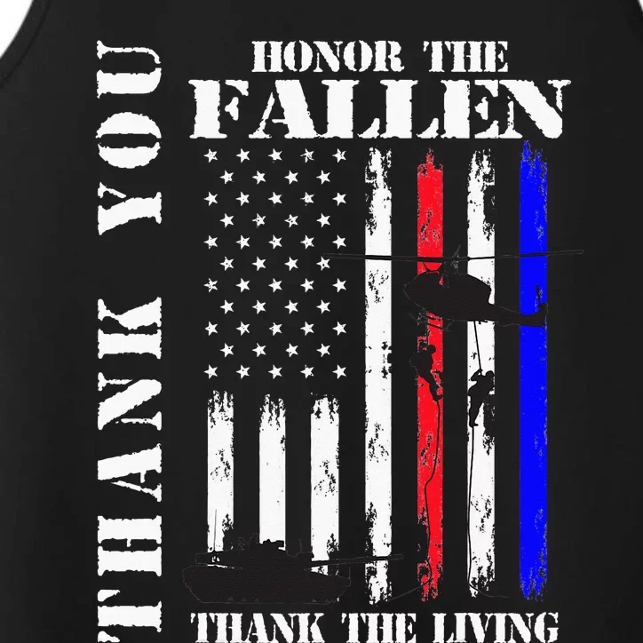 Honor The Fallen Thank The Living Memorial Veteran Thank You Performance Tank