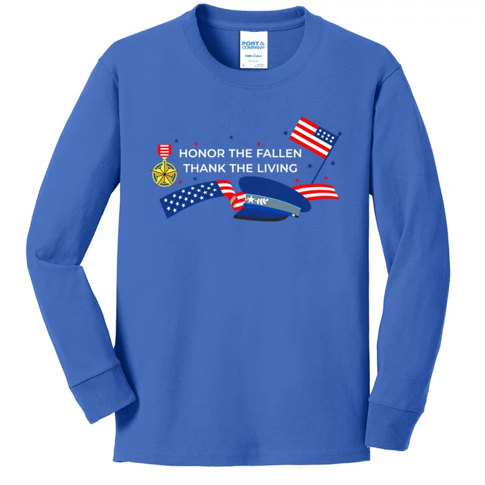 Honor The Fallen Thank The Living Funny Gift Kids Long Sleeve Shirt