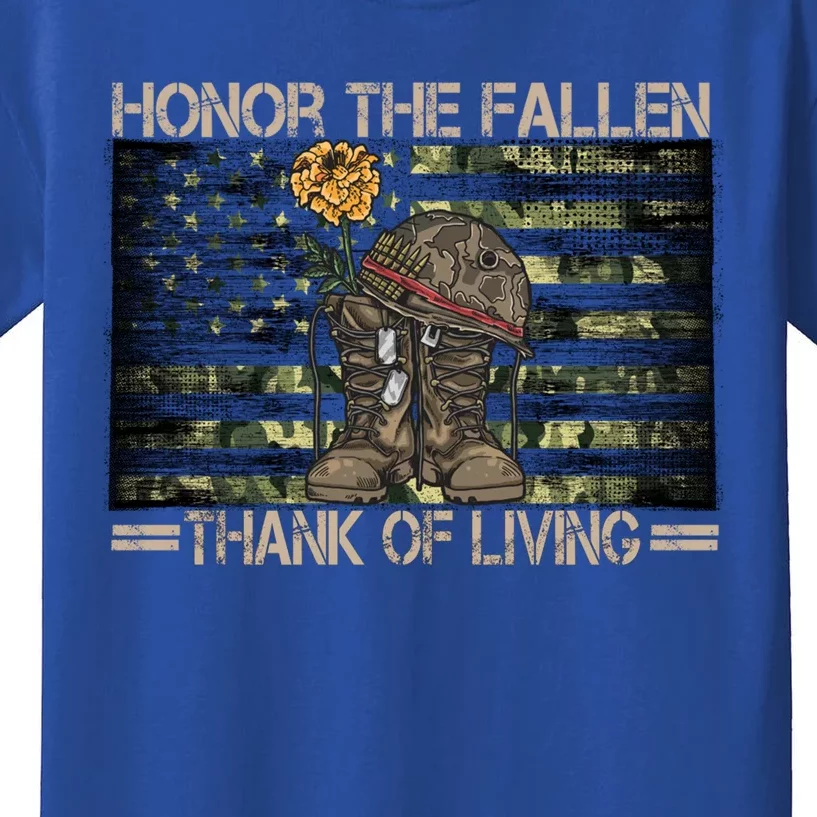 Honor The Fallen Thank The Living American Flag Gift Kids T-Shirt