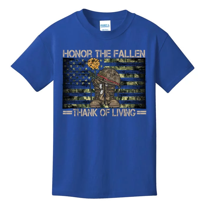 Honor The Fallen Thank The Living American Flag Gift Kids T-Shirt