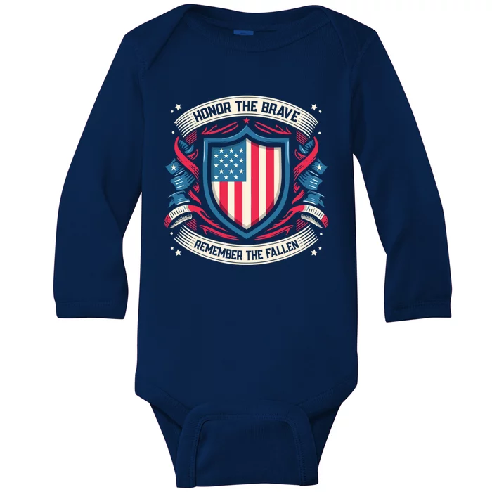 Honor The Fallen Veteran Military Veterans Day Baby Long Sleeve Bodysuit