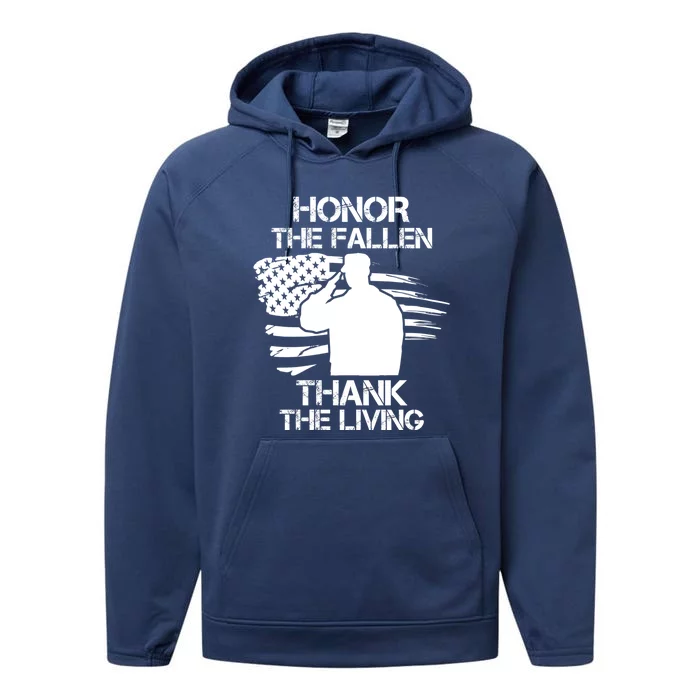 Honor The Fallen Thank The Living Saluting Soldier American Cute Gift Performance Fleece Hoodie