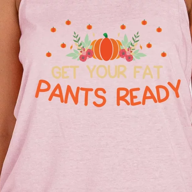 Happy Thanksgiving Fun Dinner Food Get Your Fat Pants Ready Gift Women's Knotted Racerback Tank