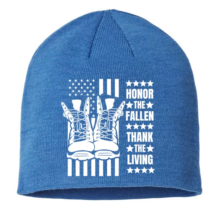 Honor The Fallen Thank The Living Memorial Day Veteran Boots Funny Gift 8 1/2in Sustainable Knit Beanie