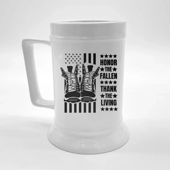 Honor The Fallen Thank The Living Memorial Day Veteran Boots Funny Gift Front & Back Beer Stein