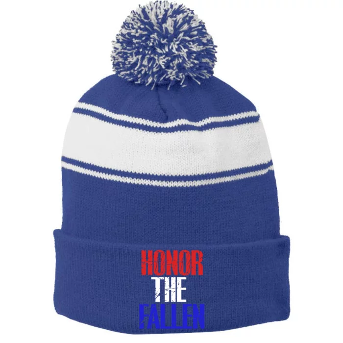 Honor The Fallen Veterans Military Gift Stripe Pom Pom Beanie